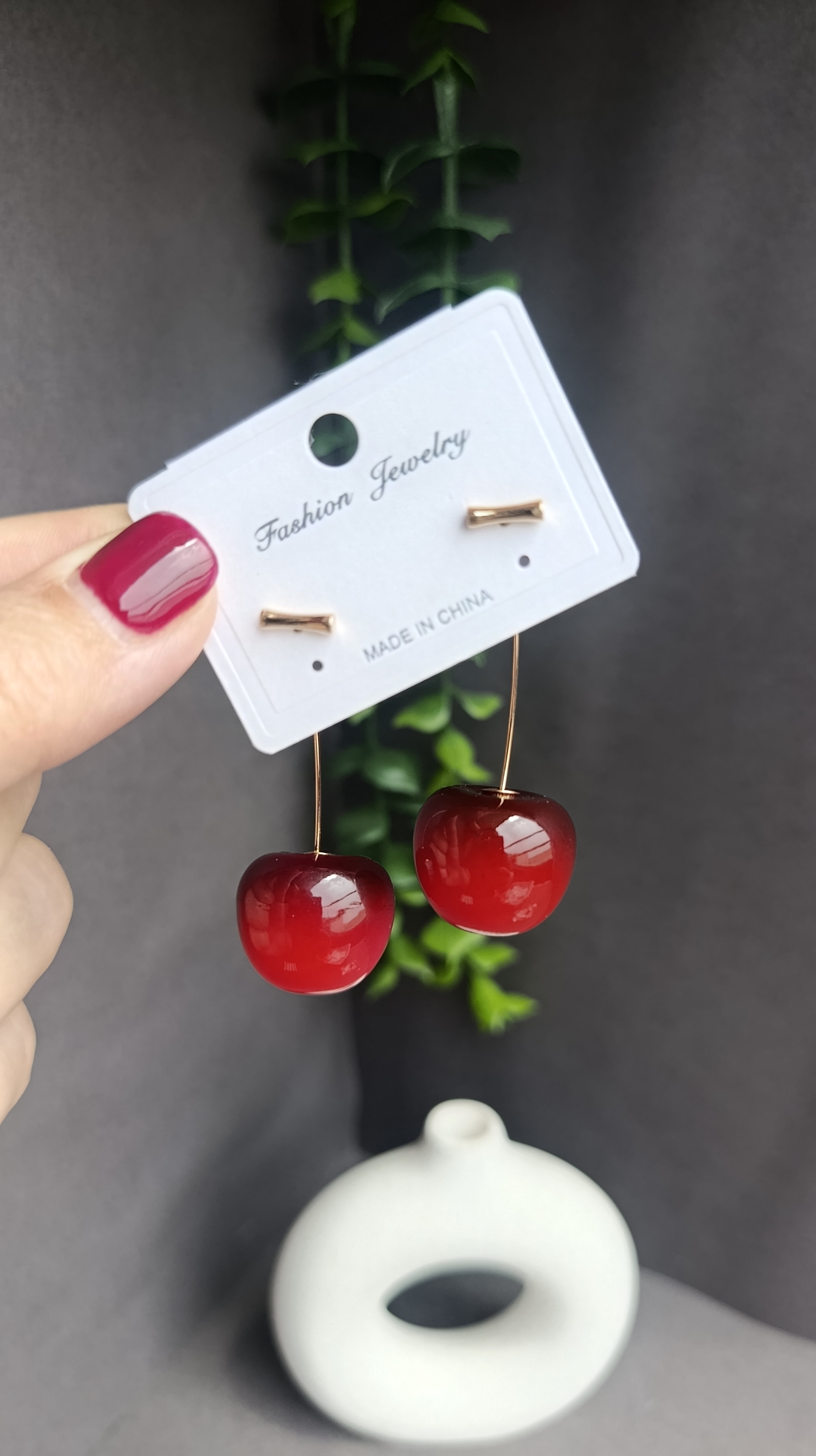 گوشواره  طرح گیلاس فانتزی جنس رزین شفاف
